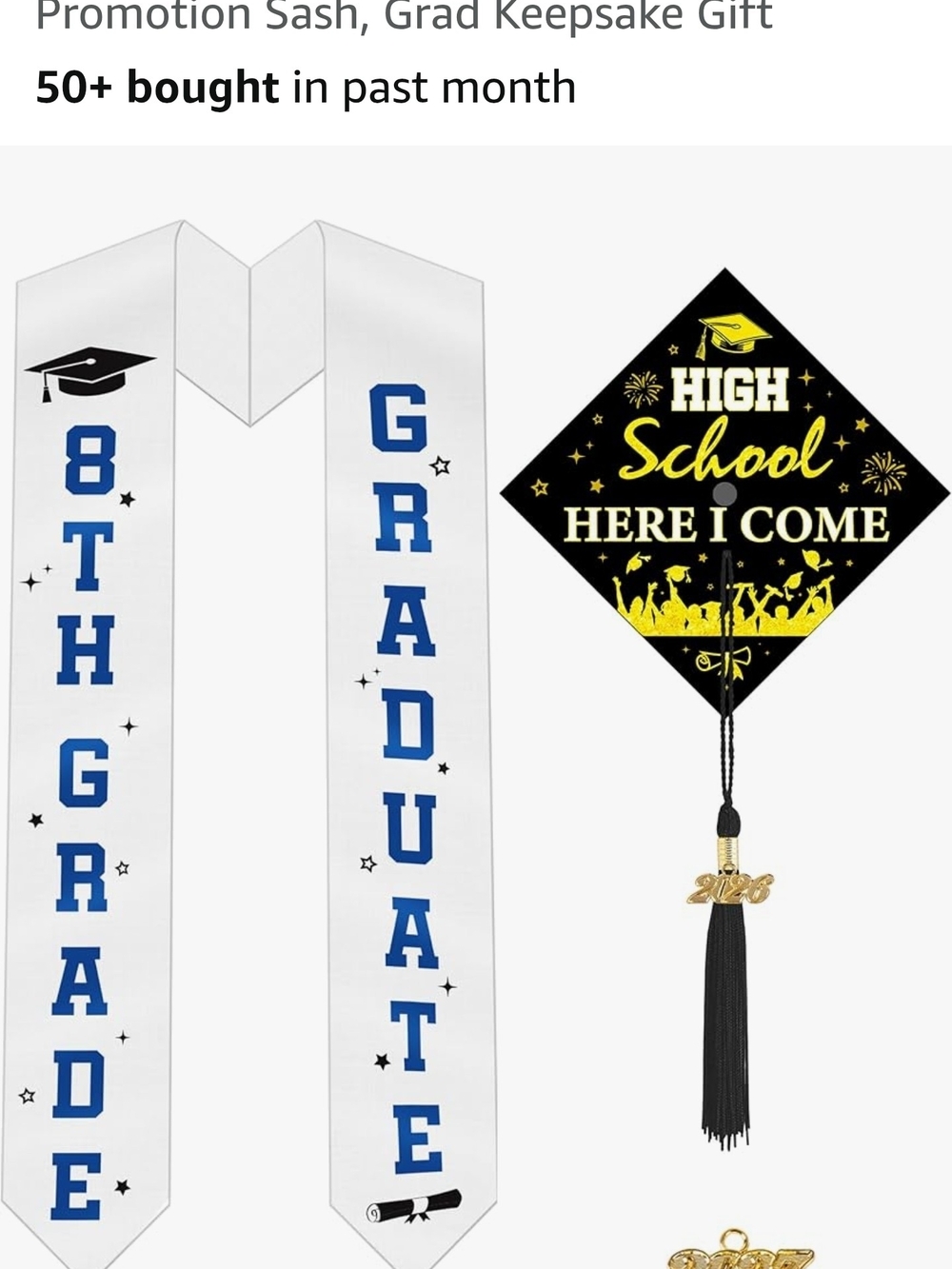Graduation Sash and Cap Tassel Set 8th Grade